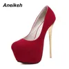 Aneikeh Big Size 41 42 43 44 45 Décolleté sexy Scarpe da donna Fetish Scarpe con tacco alto Stripper Flock Pumps 16 cm Zapatos Mujer 220226