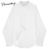 Yitimuceng марлевая винтажная блузка женские рубашки свободные сплошные черные весенние мода французский поворот воротник с длинным рукавом вершины 210601