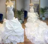 Glamouröses Meerjungfrau-Hochzeitskleid mit Herz-Ausschnitt, Perlen und Perlen, abgestufte Rüschen, Kapellenschleppe, schulterfreie Brautkleider, Robe de Mariee, Vestidos 2022
