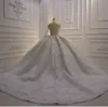 Applications florales 3D Robes de robe de balle à manches longues à manches longues paillettes de dentelle de lacets Bridal Balay Train Mariage Robes de soire