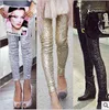 Gold Sequined Leggings Trousers Full Sequin Pants Anti Emptied Slim Was Thin Pencil 211215