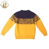 2021 Autumn Winter Fashion O-Collar Three-Color Stitching Sweater for Boys Warm Wool 3-7 Year Coat Kids Sweaters 210308