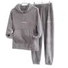 Autumn Winter Thick Long Wear Set Women Two Pieces Outfits Warm Sweat Suits Female Hooded Tracksuit Sets for 210930