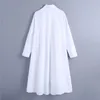 ZA Oversized Lange Asymmetrische Shirt Dames Chic Verborgen in-Naad Zakken Losse Witte Top Grote Maat Casual Shirts 210602