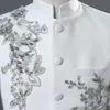 Masculino estilo chinês terno conjunto de palco líder diamante 2 peça ternos homens casaco de casaco branco azul ternos x0909