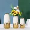 Ceramic Vase White Golden Modern Home Decor Living Room Decoration Desk Accessories Interior for Flower s Gift 211215