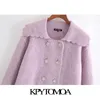 KPytomoa mulheres moda Botão de malha cardigan suéter vintage manga comprida feminina outerwear chique tops 210812