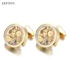 est Functional Movement Cufflinks For Men Stainless Steel Gold Steampunk Gear Watch Mechanism Cuff links With Glass