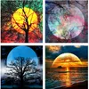 25*25cm 5D Diamond Painting Kits Moon and tree Night Sea Landscape Full Drill Drawing Paint by numbers 9.8*9.8 inches Beginner KD