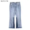 Mäns jeans hajuku streetwar retro denim flare byxor män och kvinnor lösa tvättade rippade byxor hip hop baggy spliced ​​jean