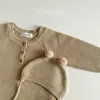 Automne nouveau bambin garçons filles tricoté body infantile combinaison tricots tenues nouveau-né pull et bébé tricot chapeau 210309