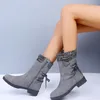 2021 Herbst und Winter Neue Damenschuhe Stiefel Große Größe Feste Farbe Mittelrohr Frauen Mode Boot