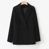 Peonfly Fashion Woman Black Blazer с длинным рукавом карманные двубортные офисные дамы бизнес пальто женские ретро вершины осень 211019