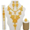 Örhängen Halsband Smycken Set Dubai African Bridal Gifts Bröllops prydnad Blommor Form Smycken Satser för Kvinnor 24k Guldfärg