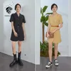 FANSILANEN Office Lady Suit Short Sleeve Dress Women Summer Style Black Yellow High Waist Slim Skirt Clothes 210607