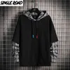 Enkelväg Mens Hoodies Män betalade patchwork sweatshirt japanska streetwear hajuku överdimensionerade svarta hoodie män sweatshirts 210728