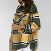 Katoen Casual Plaid Jas Vrouwen Turn Down Collar Pocket Lange Mouw Jas Vrouwelijke Losse Vintage Warm Bovenkleding Tops 210914