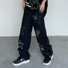 Męskie dżinsy Y2K Men gwiazda drukowane spodnie jesień koreańsko-mody gotycka w stylu High Street luźna swobodna, szczupła prosta szeroka noga 3297