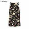 Klkxmyt conjunto de dos piezas mujer moda chic estampado floral pliegues blusa corta blusas midi falda larga 2 conjuntos 210527