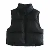 ZA Kış Siyah Kırpılmış Yelek Ceket Kadın Moda Sıcak Tutun Kolsuz Yüksek Yaka Zip Up Wastitcoats Kadın Rahat Top 210819