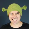 Unisex balaclava monster shrek hat ull vinter stickad grön fest rolig beanie skullies lock för kvinnor män ren handgjord gc