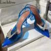 Kristal Kelebek PVC Sandalet Fincan Yüksek Topuklu Temizle Slingbacks Büyük Boy Dış Giyim Seksi Elmas Sivri Toe Bayan Ayakkabıları