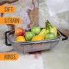 Retractable Drain Basket Rubber Grip Handle Stainless Steel Oval Colander Sink Vegetable ing Rack wash sink strainer 211109