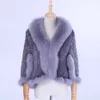 Foxの毛皮の襟のトリミング女性の女性のミンクの毛皮のコートジャケットが盗まれた豪華な新純正ニットミンクの毛皮のショールのラップケープ