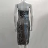 Women'S High Quality Silver Sexy Sequins Open Back Tight Mid-Length Dress Elegant Celebrity Party 210527