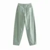 catonATOZ 2248 Women's Cargo Pants Green Pleated Mom Jeans High Waist Loose Jeans Harem Boyfriend Pants Casual Trousers 211112