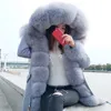 Natural Real Fur Jacket huva kvinna Parkas Winter Warm Coat Parkas Womens Long Jacket