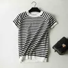 Summer Short Sleeve Striped Pullover Women Sweater Knitted Sweaters O-Neck Tops Korean Pull Femme Jumper Female White Black 210805