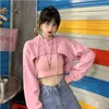 Sweats à capuche de jogging décontractés pour femmes (avec camisole) Sweat-shirt court en vrac coréen Femme Sweats à capuche en vrac Streetwear à capuche 211108