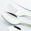 Set di posate Set di stoviglie in acciaio inossidabile placcato oro e argento Lucido a specchio Cucchiaio da cena dorato Forchetta Coltello Cucchiaio in vendita