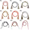 Trä Bead Garland Tassel Hamp Rope Hänge Rustik Bondgård Tiered Tray Holiday Decorations Valentine Day Present Heminredning BT1067