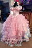 2021 New Vintage Lovely Lace Pink Girls Pageant Dresses For Weddings Off Shoulder Ruffles junior Girls Formal Dress Kids Prom Communion Gown