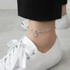 S'Steel 925 Sterling Silver Anklets för kvinnor Geometri English Disk Guldfärg Enkelbandje Zilver Foot Acessorios Fina smycken