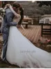 ロマンチックなアイボリーロング列​​車の結婚式のドレスAラインレースフルスリーブセクシーなオープンバックイリュージョンボヘミアンビーチウェディングドレスブライダルガウン