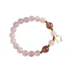 Luxo rosa natural morango cristal pedra frisado corrente estrela lua pingente pulseira para mulher sorte presente de aniversário jóias236m