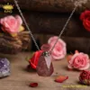 Naturel Fraise Quartz Or Argenté Parfum Bouteille Pendentif Collier Pour Femmes Cristal Huile Essentielle Diffuseur Bouteille Bijoux