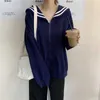 Qweek kawaii preto zip up hoodie mulheres marinheiro colar de moletom japonês streetwear menina macia moda enorme 210803