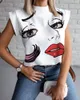 Women's Blouses Shirts Explosion style summer simple stand-up collar lip printing ladies shirt top clothing