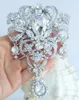 Pins, broscher 5.12 "Bröllop Bridal Clear Rhinestone Crystal Teardrop Brosch Pin Pendant EE04042C2