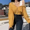 IMSSURE Krótkie bluzy Kobiety Solidna bluza Dres Długim Rękawem Kobiet Crop Top 2020 Moda Koreański Odzież Harajuku Y1118