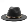 XFHH European American Big Chain Fedoras Fuax Wollen Brim Vilt Cap Jazz Mannen Vrouwen Hoed