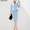 オフィスの制服デザインブレザーとスカートセット韓国風のフォーマルスーツの女性ビジネスブルーホワイトレディースワークウェア220302