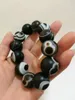 Beaded Strands Only GENUINE Asia Black Agate Jade 20mm/12 Beads Elastic Jewelry Bracelet Inte22