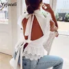Yojoceli weiße Baumwoll-Spitzenblusen-Hemd-Damen-Rückenbogen-Baumwollblusen-Damen-Rüschen-Spitzen-Hemd 210225