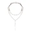Shixinシミュレーションパールチョーカー中空クリスタルハートネックレスのための首の長いタッセルのネックレス2020結婚式ジュエリーファッション