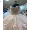 2021 Light Pinj Cendrillon Quinceanera Robes avec Wraps Floral 3D Fleurs Applique Perlée Cristal Doux 16 Robe De Bal Paageant Robes Plus Taille Longue
